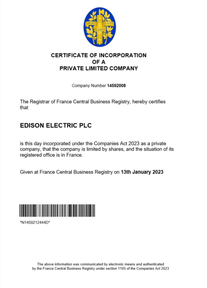 France certificate of registration Word and PDF template